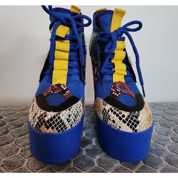 Vibrant Blue and Yellow Platform Sneakers - Picture 6 of 7